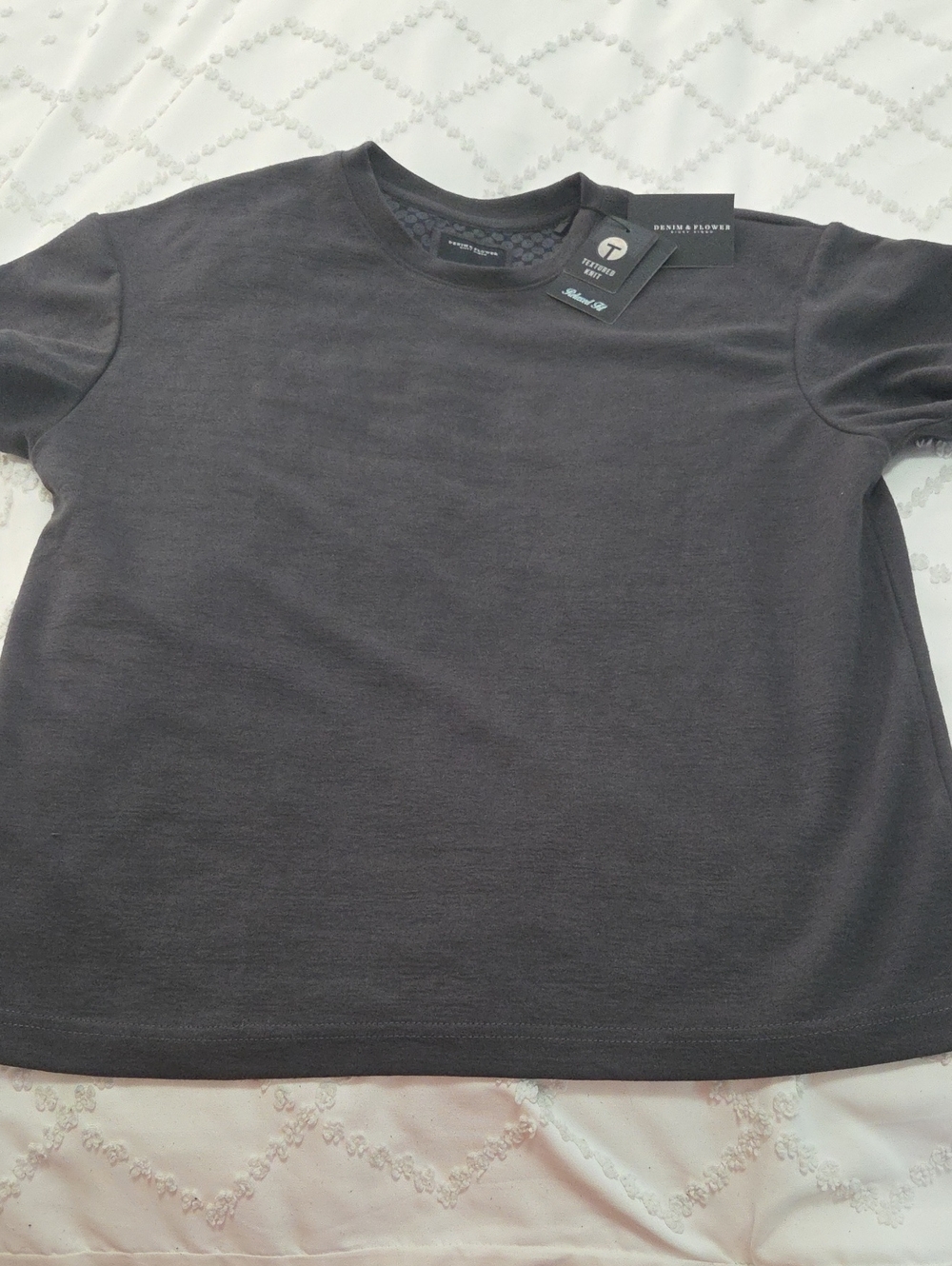 Denim & Flower Short Sleeve Crew Neck T-Shirt - Black